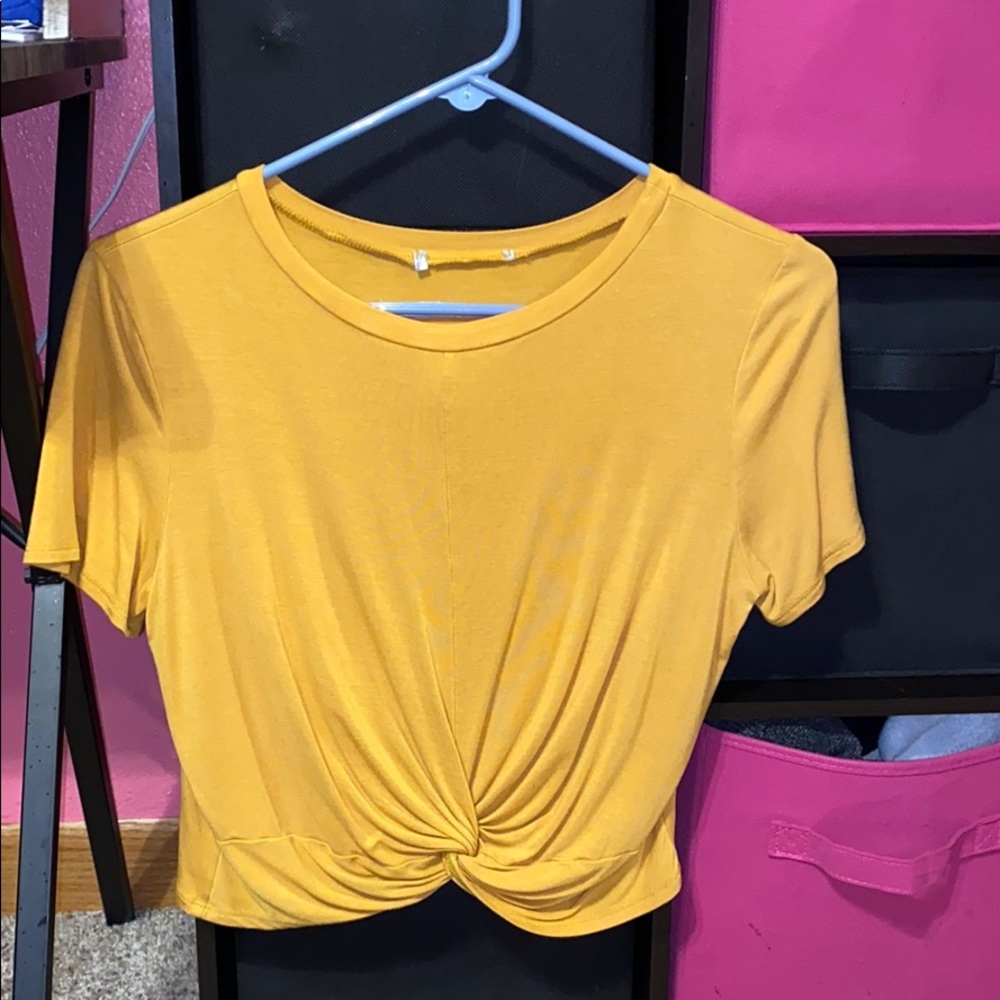 faux tie crop top tee shirt